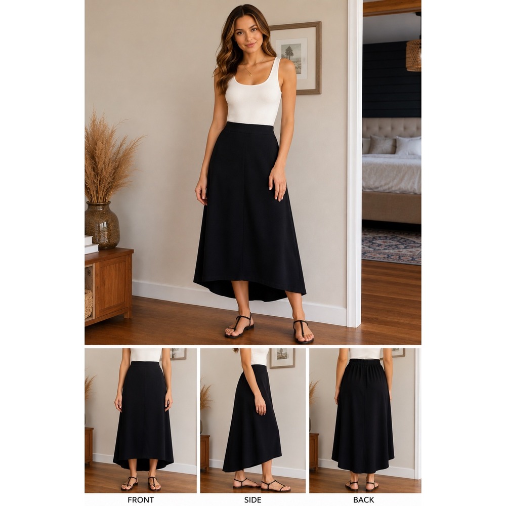 Vince Black High-Low Pull-On Midi Skirt with Pockets Size 12 | MSRP ~$275